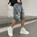 Men's Clothing High Street Denim Shorts Loose Ripped Patch Shorts Straight Rotten Hole Patch Shorts_viptrois.com