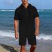 Men's Linen Casual Fashion Suit Long Sleeved Top And Five Point Shorts_viptrois.com