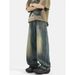 Retro American Style Washed Black Straight Leg Jeans, Loose High Street Workwear, Vibe Street Design Pants_viptrois.com