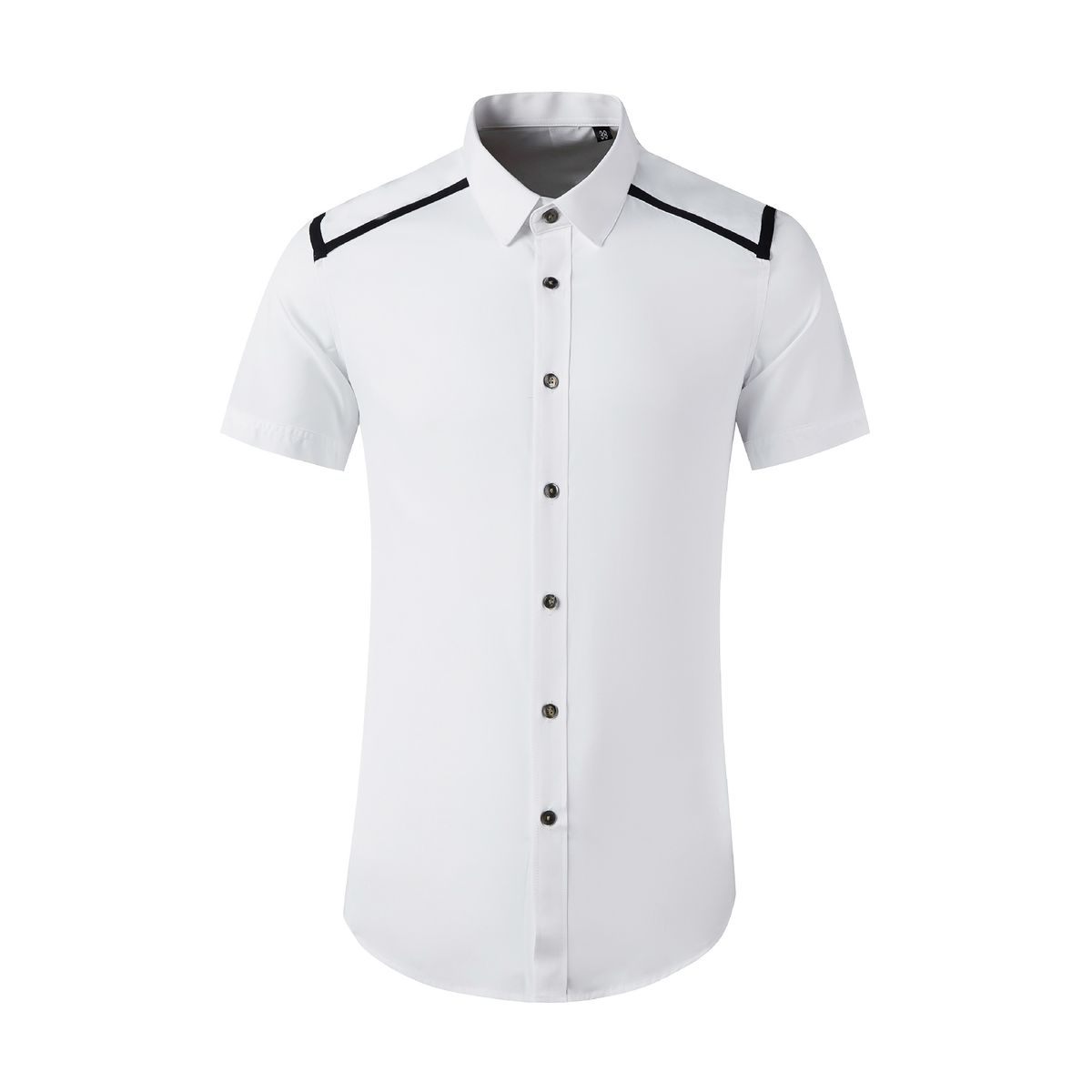 Men’s Short-Sleeve Shirt – Shoulder Strap Detail, Slim Fit, Breathable Cotton Blend, Minimalist Streetwear_viptrois.com