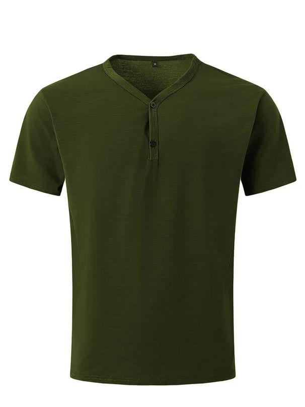Men's Clothing Men's European And American Solid Color V Neck Breathable Perspiration Leisure Sports Light Regular Short Sleeved T Shirt_viptrois.com