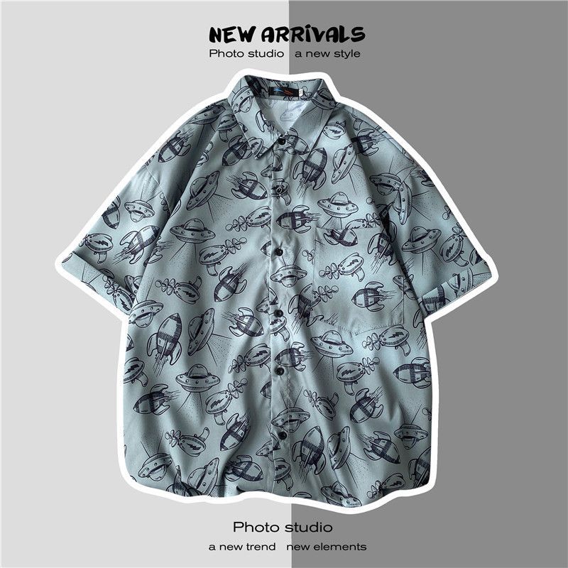 CT Couple Men And Women Pattern Korean Style Student Trend Short Sleeve Floral Shirt Thin Youth Casual Summer Wear_viptrois.com