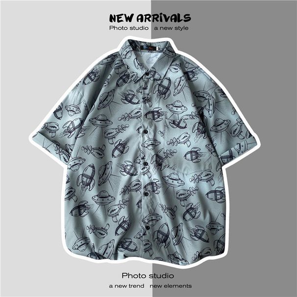 CT Couple Men And Women Pattern Korean Style Student Trend Short Sleeve Floral Shirt Thin Youth Casual Summer Wear_viptrois.com