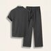 Men's Ribbed Short Sleeve Suit Set - Breathable Summer Office & Casual Outfit (Dark Gray, S-XXL)_viptrois.com