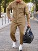 Men's Clothing Men's Fleece Button-Up Jacket & Pants Set - Winter Casual Two-Piece Outfit With Multiple Pockets, Streetwear, Solid Colors_viptrois.com