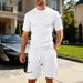 Men's Summer 2-Piece Set Jacquard Short Sleeve T-Shirt & Drawstring Shorts Casual Outfit_viptrois.com
