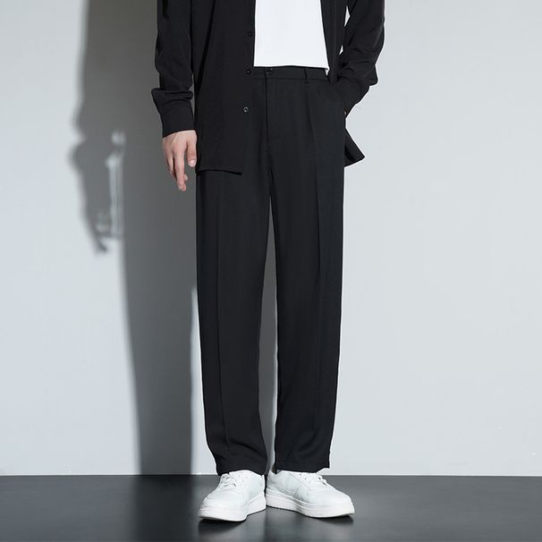 Men's Clothing Summer Small Suit Trousers Men's Ice Silk Suit Trousers Men's Straight Casual Trousers Men's Drape Suit Trousers_viptrois.com