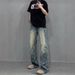 Men's Clothing High Street Thorn Jacquard Jeans Men's Retro Versatile Washed Flared Pants Straight Trousers_viptrois.com