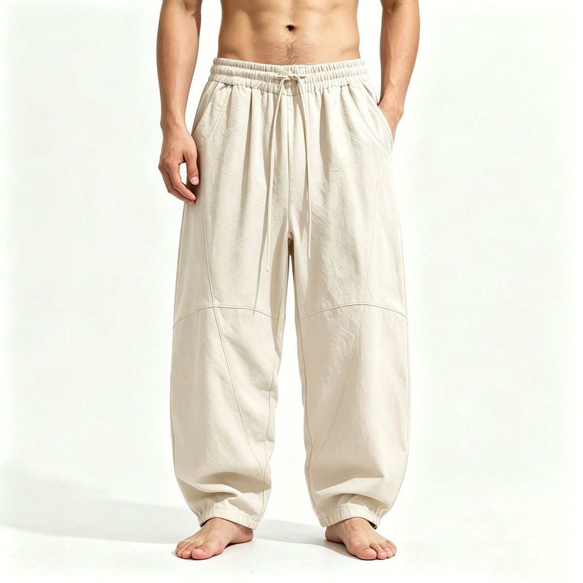 Japanese Summer Men's Loose Lantern Wide Leg Pants Chinese Style Casual Cotton Linen Trousers Plus Size Fashionable_viptrois.com