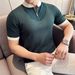 Men's Premium Striped Knit Polo Shirt Short Sleeve Half Zip Color Blocked Stand Collar Casual 2026_viptrois.com