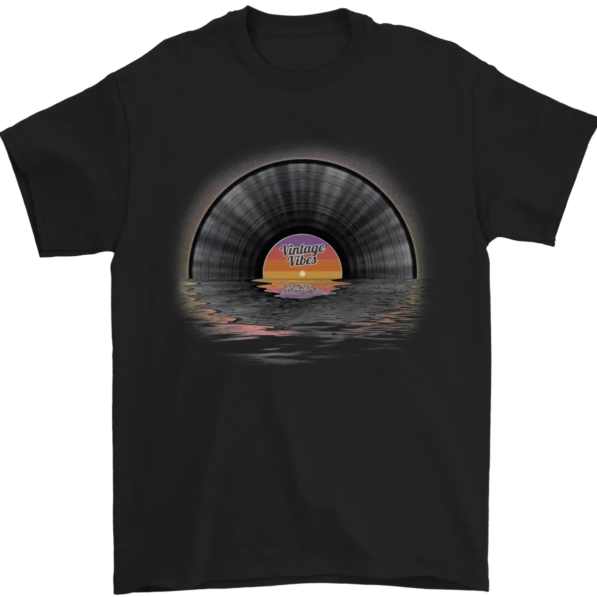 Vinyl Sunset Record LP Turntable Music Mens T-Shirt Mens Womens Tees Top 100% Cotton_viptrois.com