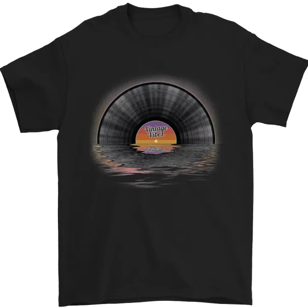 Vinyl Sunset Record LP Turntable Music Mens T-Shirt Mens Womens Tees Top 100% Cotton_viptrois.com