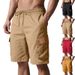 Summer Men's Solid Color Cargo Shorts American Style High Street Casual Commuter Drawstring Loose Straight Leg_viptrois.com