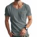 Men's Clothing Retro Slim T Shirt Casual All Match Solid Color Pocket Large U Neck Short Sleeved Shirt_viptrois.com