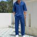Men's Clothing Men's Casual Short Sleeve Shirt & Long Pants Set - Breathable Polyester Blend, Comfortable Summer Outfit For Office Travel_viptrois.com