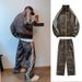 Men's Clothing retro leopard print sports suit jacket trendy brand men's vintage digital print striped jacket sweatpants_viptrois.com