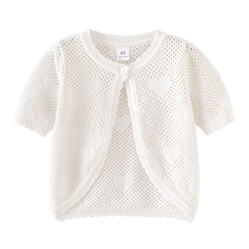 Mother & Kids Girls' One-Button Knit Cardigan Short Sleeve Top Toddler Baby Summer Lightweight Cover-Up Soft Cotton Round Neck_viptrois.com