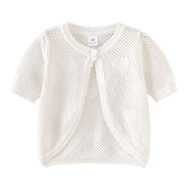 Mother & Kids Girls' One-Button Knit Cardigan Short Sleeve Top Toddler Baby Summer Lightweight Cover-Up Soft Cotton Round Neck_viptrois.com