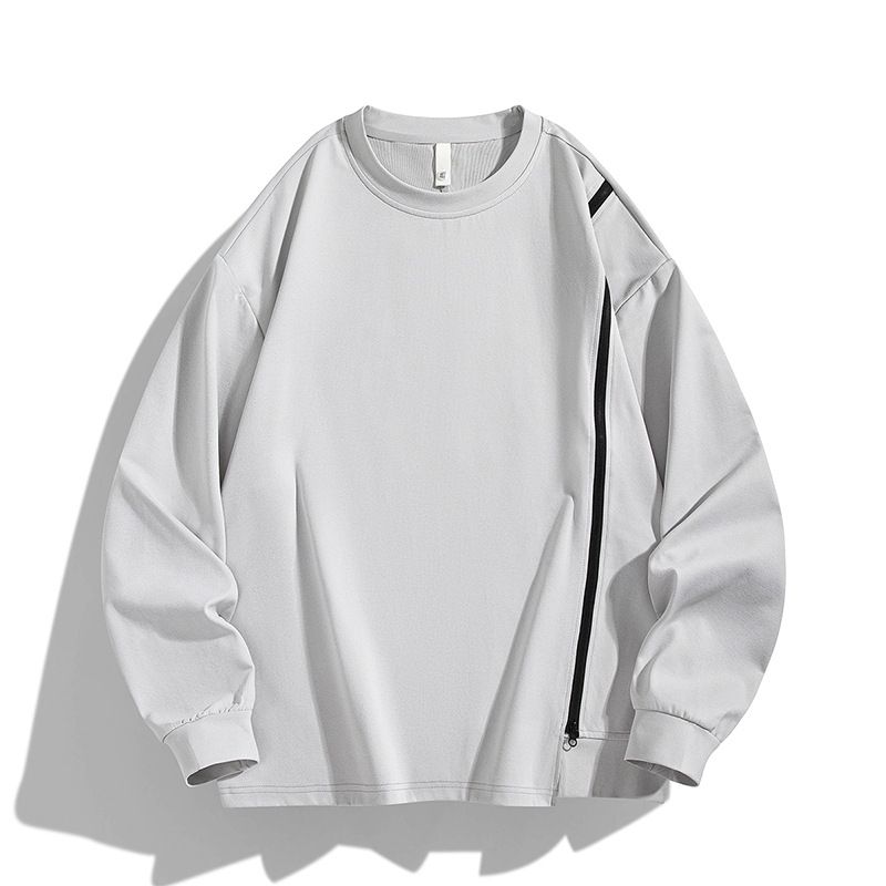 "Unisex Oversized Zip-Slit Sweatshirt – Heavyweight Round Neck Pullover (Black/Grey/Putty, S-3XL)"_viptrois.com