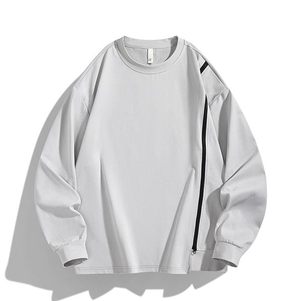 "Unisex Oversized Zip-Slit Sweatshirt – Heavyweight Round Neck Pullover (Black/Grey/Putty, S-3XL)"_viptrois.com