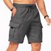 Multi Pocket Woven Work Shorts Men's Solid Color Casual Loose Sports Pants Straight Leg Shorts Men_viptrois.com