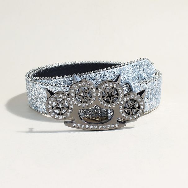 Y2K Rhinestone Tiger Claw Buckle Belt - Punk Style Shiny Waistband For Women | Edgy Fashion Accessory_viptrois.com