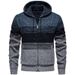 Pure 2025 Autumn Winter New Men's Casual Hooded Sweater Fashion Color Block Fleece Knitted Cardigan Jacket Coat_viptrois.com