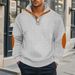 Autumn New Waffle American Stand Up Collar Button Color Matching Elbow Men's Pullover Sweatshirt Long Sleeve_viptrois.com
