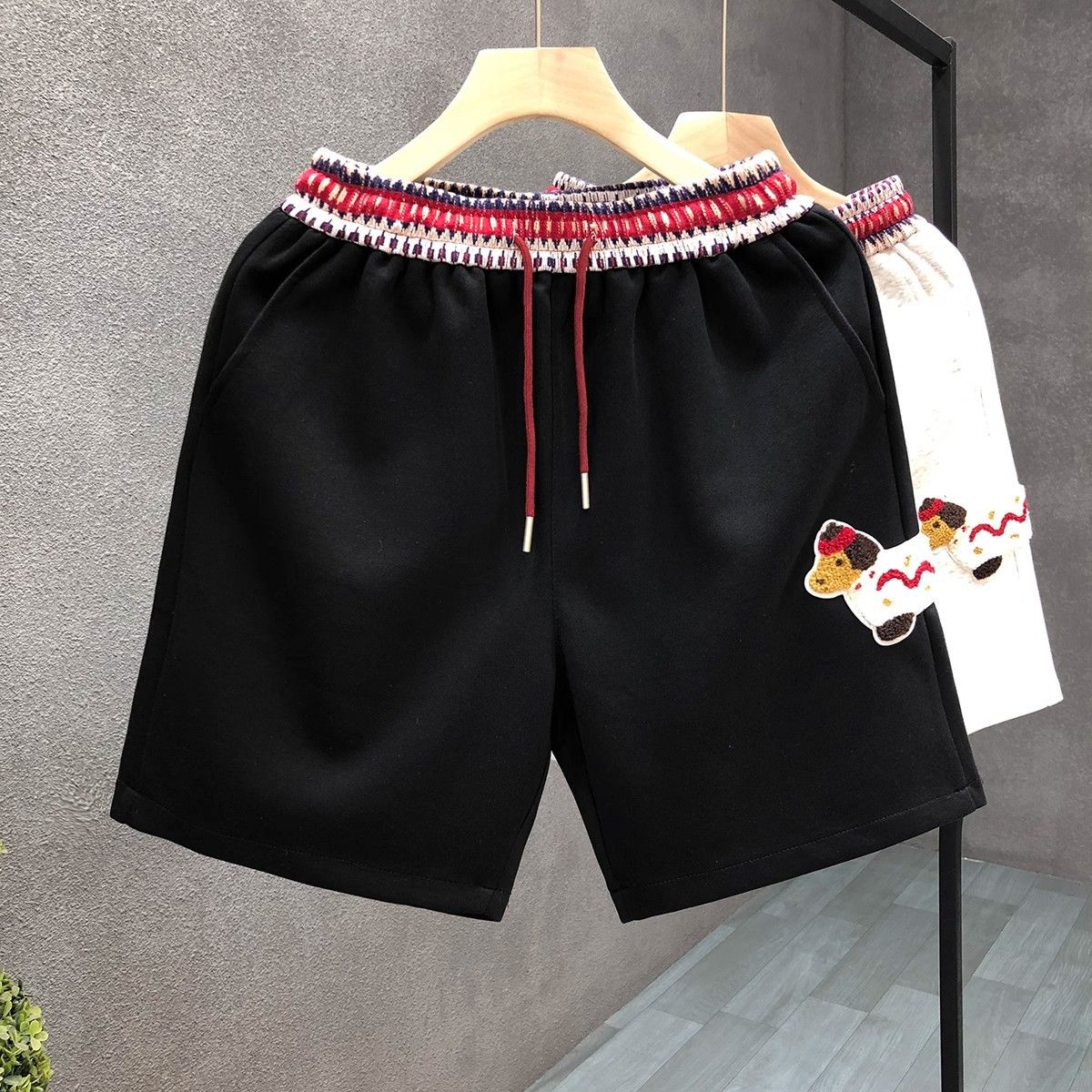 Men's Style Dachshund Embroidered Five Point Pants Summer Color Blocking Retro Loose Fit Casual Sports Shorts_viptrois.com