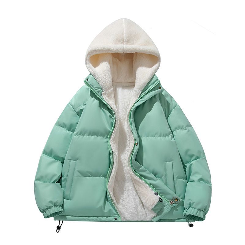 Fake Two-piece Cotton-padded Jacket Men's Hooded Cotton-padded Jacket Loose Couple Lamb Wool Cotton-padded Jacket_viptrois.com