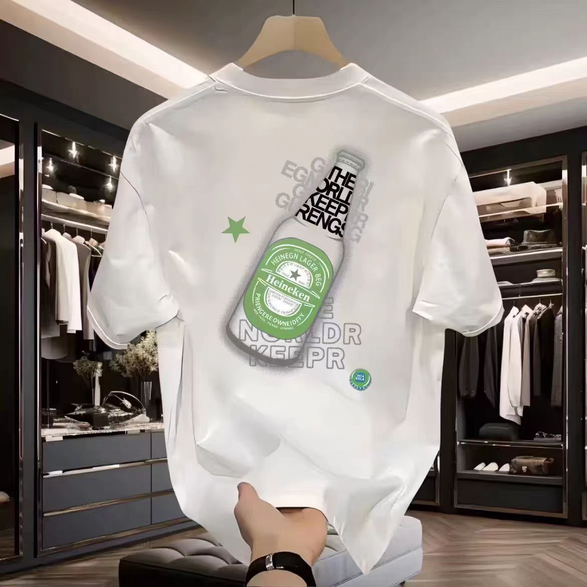 American Style Fashion Versatile Unisex Loose Top Beer Bottle Cap Print Cotton Short Sleeve T-Shirt Summer New Youth_viptrois.com
