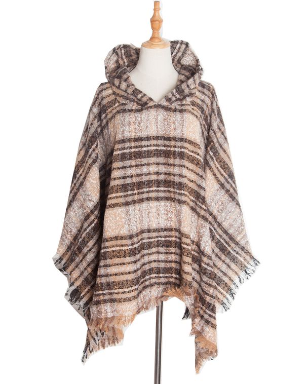 Unisex Cloak Spring and Autumn winter bristle over check with hood cape_viptrois.com