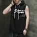 Men's 2024 Summer New Sleeveless T-shirt Korean Version Printed Trendy Brand Loose Sports Waistcoat Hooded Cotton T-shirt Men_viptrois.com