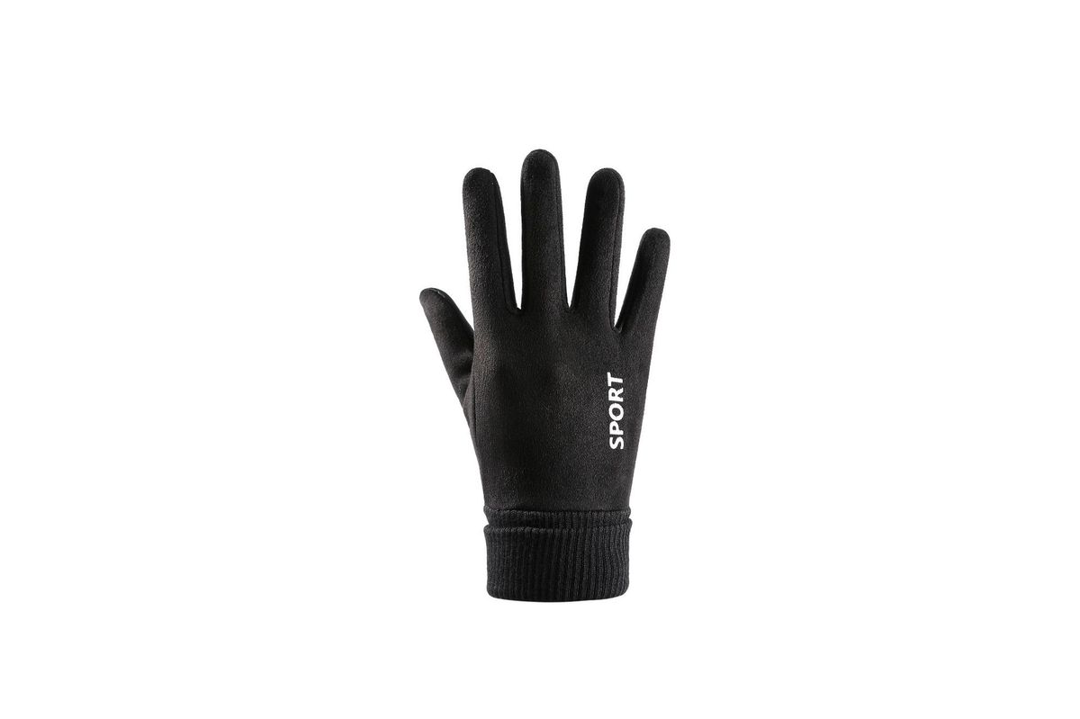 Suede gloves men's autumn and winter outdoor windproof plus velvet warm and long lock temperature half-finger dew two-finger riding gloves_viptrois.com