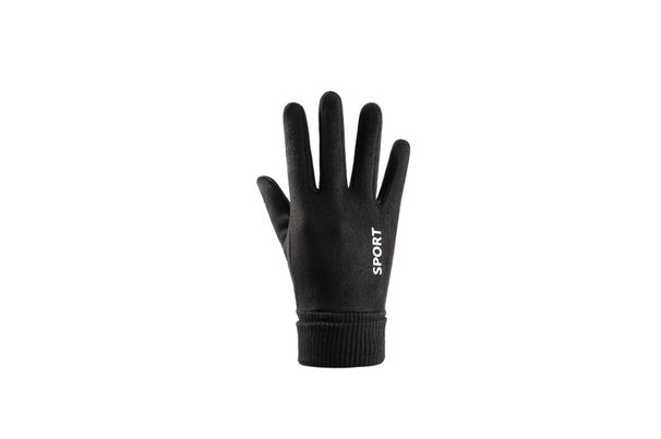 Suede gloves men's autumn and winter outdoor windproof plus velvet warm and long lock temperature half-finger dew two-finger riding gloves_viptrois.com