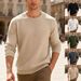 Men's Casual Long Sleeve Crewneck Sweatshirt - Loose Fit, Jacquard Pattern, Basic Solid Colors (White, Dark Gray, Black, Khaki, Army Green)_viptrois.com