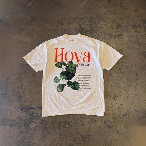 Oversized Loose T-Shirt for Men And Women Heavyweight Pure Cotton Short Sleeved Style Green Plant Print Casual Top_viptrois.com