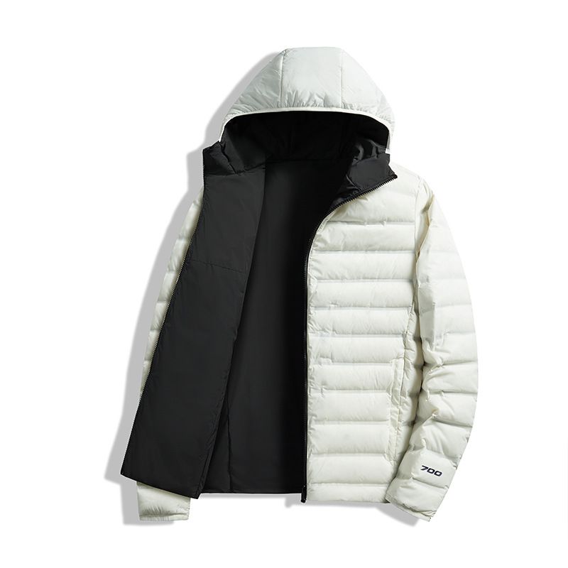 Unisex Lightweight Reversible Hooded Down Jacket For Outdoor Sports | Warm & Comfortable Winter Coat | Black/Tan, Mustard/Navy, Ivory/Black_viptrois.com