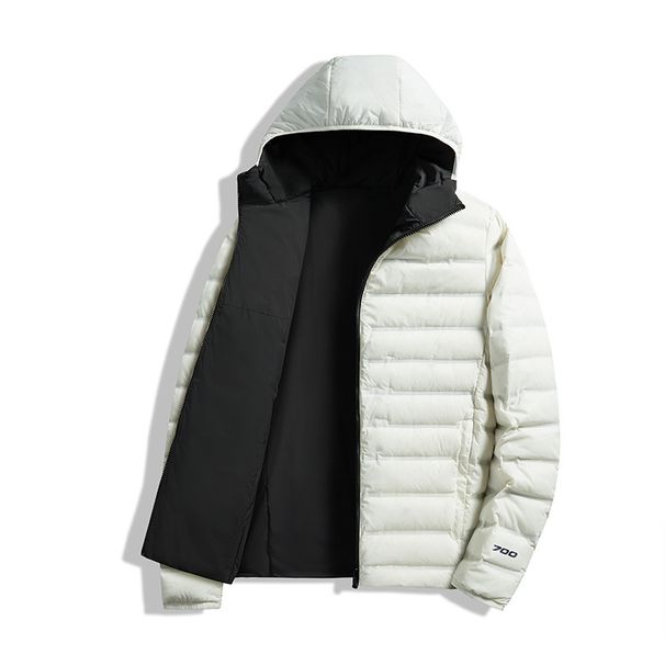 Unisex Lightweight Reversible Hooded Down Jacket For Outdoor Sports | Warm & Comfortable Winter Coat | Black/Tan, Mustard/Navy, Ivory/Black_viptrois.com