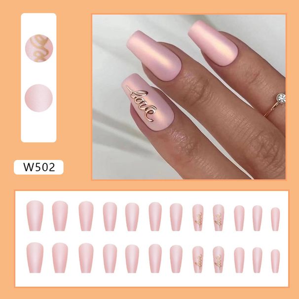 Beauty Health Mid-length Pink Matte Texture Nail Beauty Gold Love Fashion Nail Romantic Girl Ins Style Nail Beauty Piece_viptrois.com