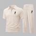 Men's 3D Printed Solid Color Waffle Suit Lapel Short Sleeve Zipper Pants Casual Spring Autumn_viptrois.com