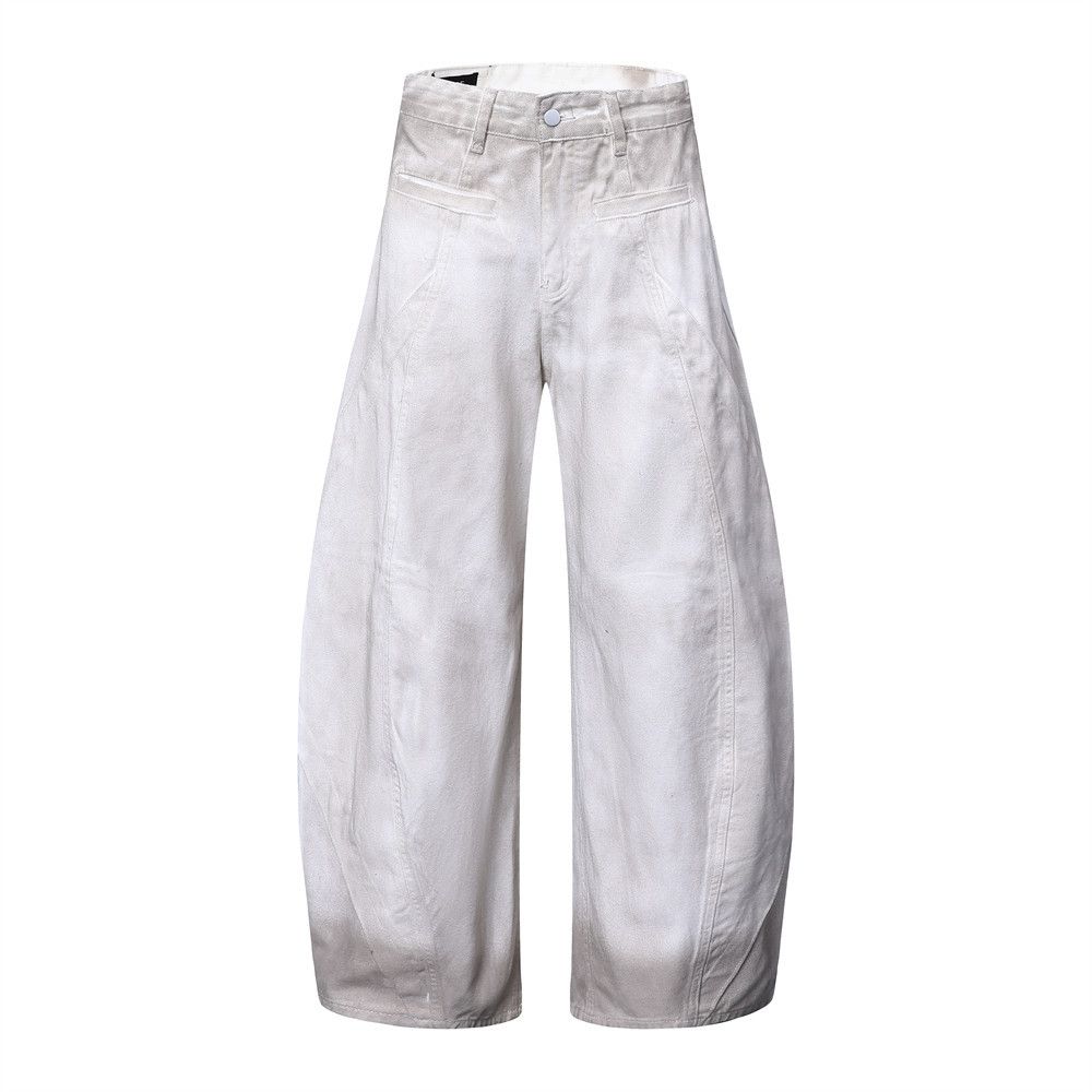 Punk Wasteland Vintage Dirty Denim Scimitar Men's Design Sense Split Patchwork Tie-Dye Wide-Leg Cargo Pants Trendy_viptrois.com
