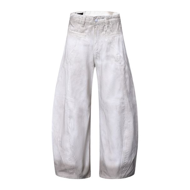 Punk Wasteland Vintage Dirty Denim Scimitar Men's Design Sense Split Patchwork Tie-Dye Wide-Leg Cargo Pants Trendy_viptrois.com