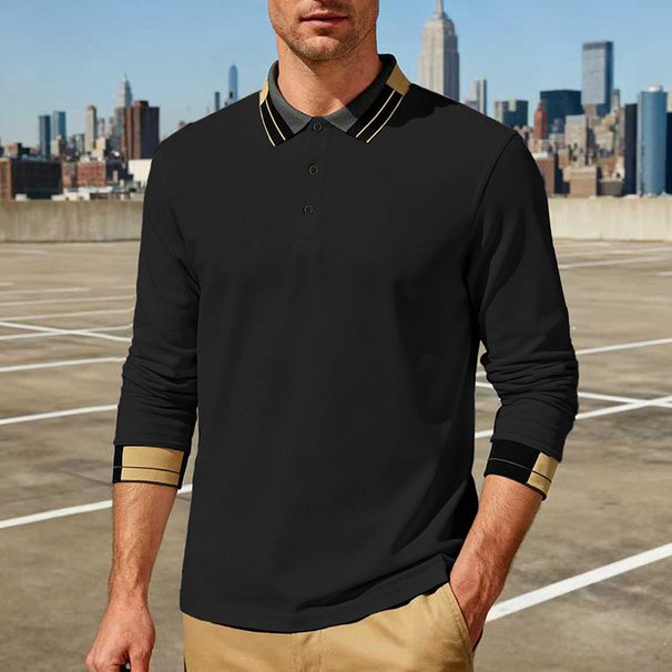 Men's Relaxed Fit Jacquard Polo Shirt – Breathable Long Sleeve Golf & Casual Wear For Fall Relaxed Fit Freedom_viptrois.com