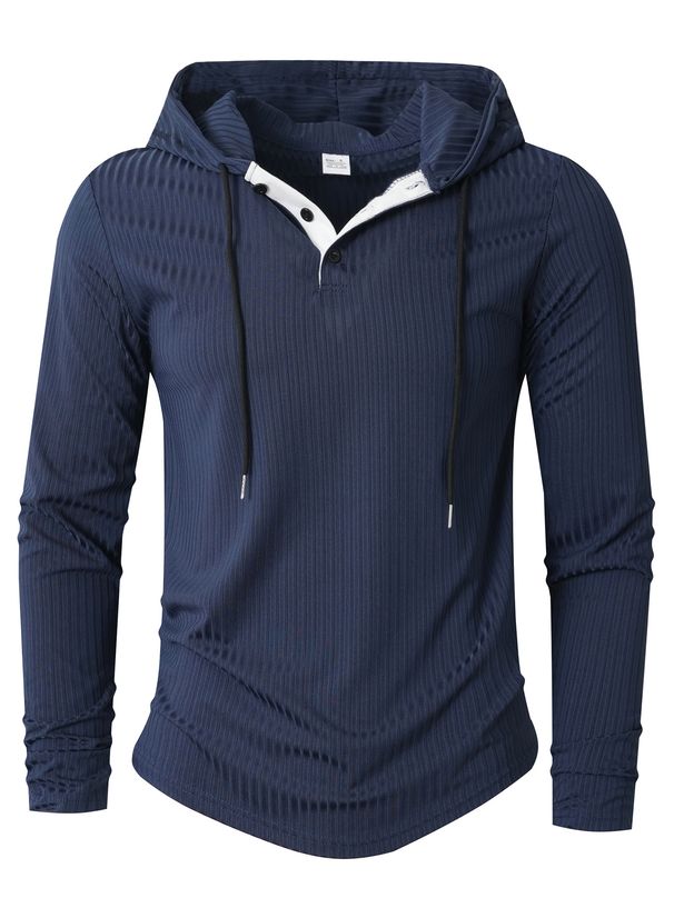 Men's Slim-Fit Hooded Sweatshirt – Lightweight Long-Sleeve Pullover With Button Detail (Gray, Charcoal, Navy) – S-XXXL_viptrois.com