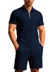 Men's Summer Casual Suit Set – Striped Short Sleeve & Solid Pants (S-XXXL, Navy/Black/Khaki)_viptrois.com