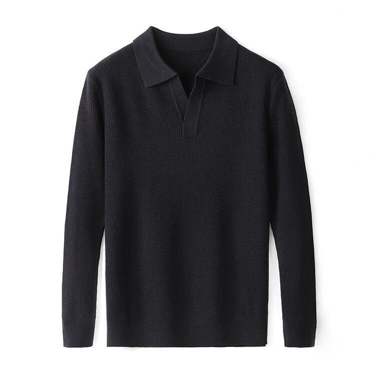 Men's Seagull Neckline Knit Sweater - 515g Heavyweight Crewneck Pullover With Scissor Collar, Stretchable & Machine Washable For Business Casual_viptrois.com