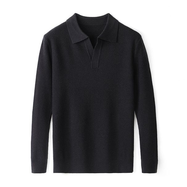 Men's Seagull Neckline Knit Sweater - 515g Heavyweight Crewneck Pullover With Scissor Collar, Stretchable & Machine Washable For Business Casual_viptrois.com