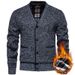 Men's V-Neck Velvet Cardigan – Thick Winter Sweater With Long Sleeves (Burgundy/Dark Gray/Light Gray/Blue/Espresso, M-4XL)_viptrois.com