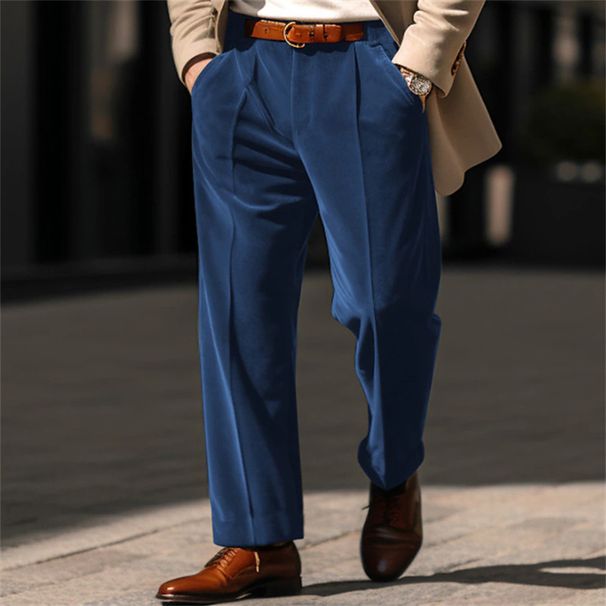 Men's Clothing Men's Formal Velvet Front Pocket Straight Solid Color Comfortable Business Daily Vacation Trousers_viptrois.com